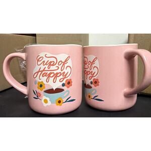 Opalhouse Stoneware Set Of 2 Coffee Mugs Cup of Happy Pink 16 oz